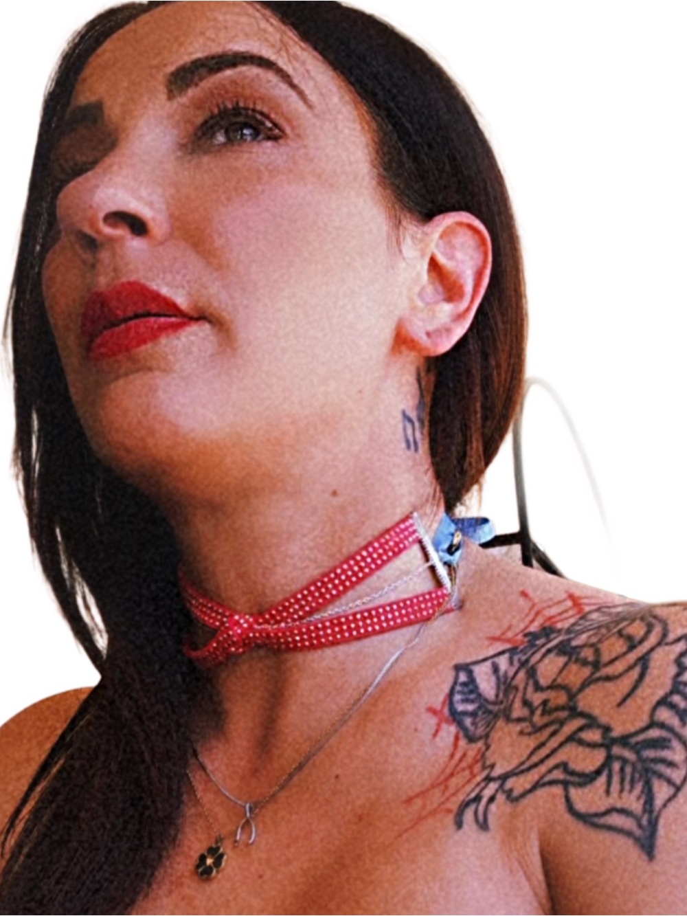 Pink Studded Faux Leather & Silver Chain & Baby-Blue Ribbon Tie Choker Necklace